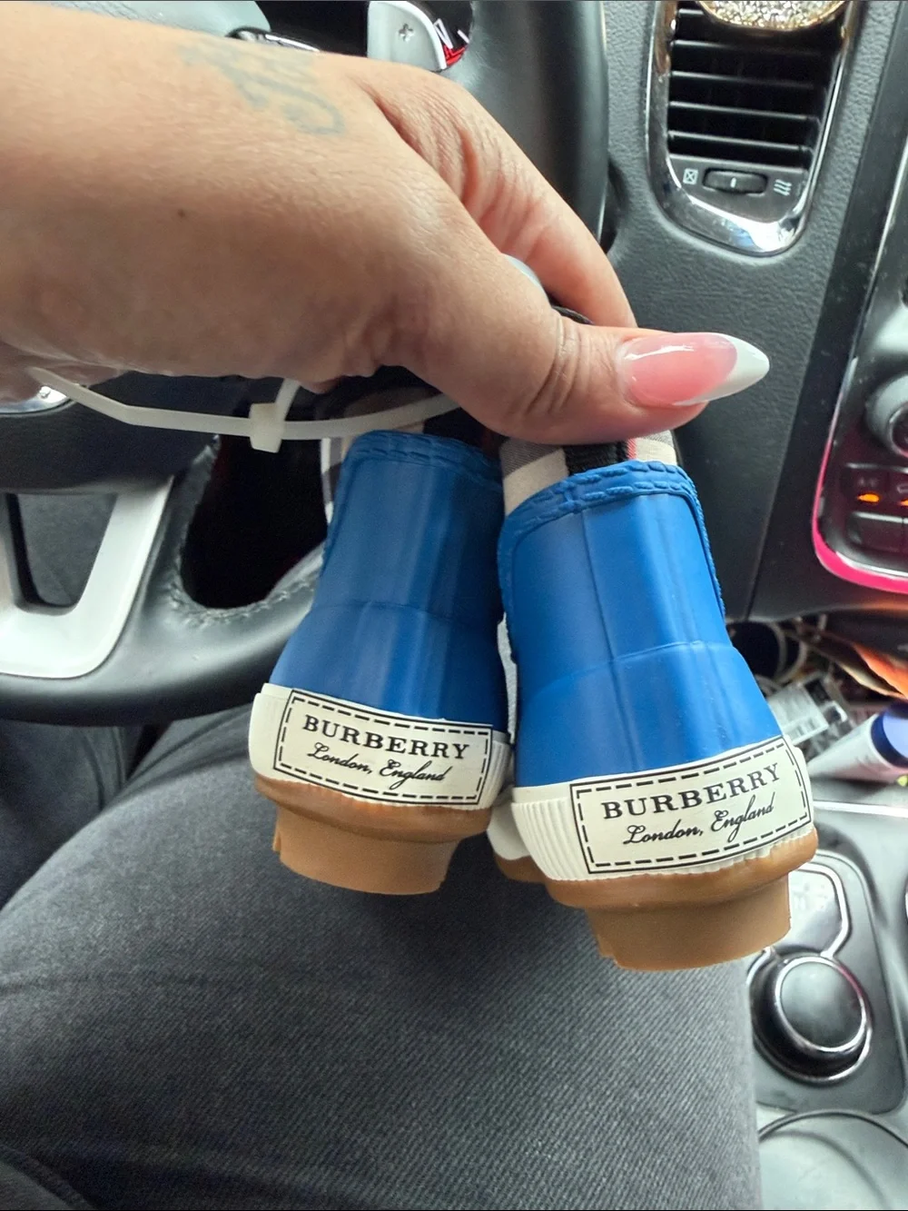 Burberry Bright Blue Kids Rain Boots with Signature Check Ankle